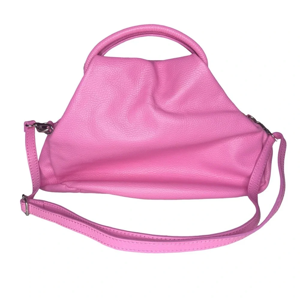 New Borse In Pelle Slouchy Dumpling Bag Leather Bubblegum Pink Two Way Italy
